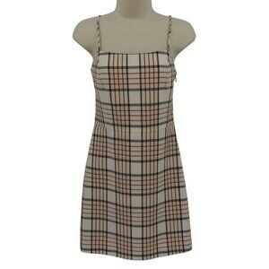 Wilfred Women 4 Beige Brown Plaid Check Tartan Sleeveless Sheath Dress Pockets